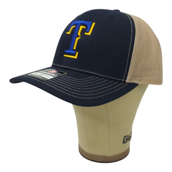 Richardson Blue Gold Embroidered T Logo Mesh Snapback Cap Trucker Baseball Hat - Picture 2 of 13